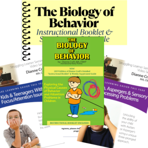 The four components of the Biology of Behavior set - The Biology of Behavior Instructional booklet and audios, Kids and Teens with Focus/Attention Issues and Autism, Aspergers, and Sensory Processing