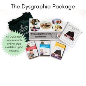 Photo of items in the Dysgraphic Package along with a statement that Videos are now downloadable only.